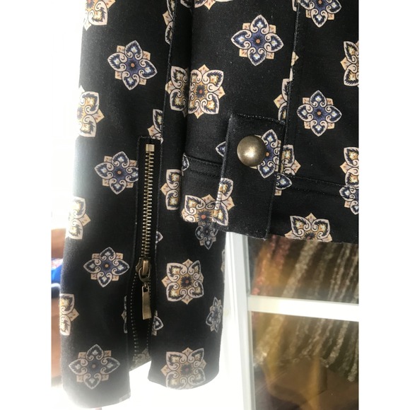 INSIGHT NEW YORK Black Floral Print Moto Jacket Blazer Womens Size‎ 12 - Picture 3 of 9